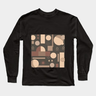 Abstract geometric shapes pattern. Triangles, circles, and rectangles in muted earth tones. Retro-inspired wallpaper design. Long Sleeve T-Shirt